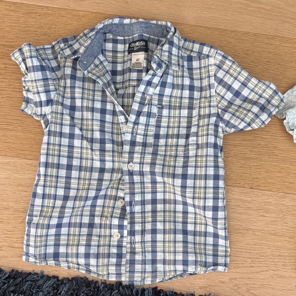 OshKosh B'gosh Blue and White Plaid Short Sleeve Button-Down Shirt
